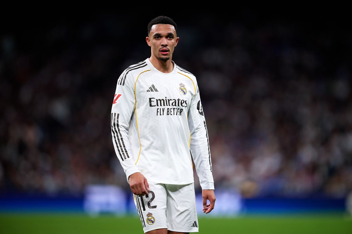 MADRID, SPAIN - MARCH 22: Trent Alexander-Arnold of Real Madrid looks on during the LaLiga EA Sports match between Real Madrid CF and Atletico de Madrid at Estadio Santiago Bernabeu on March 22, 2026 in Madrid, Spain. (Photo by Bruno Penas/Quality Sport Images/Getty Images)