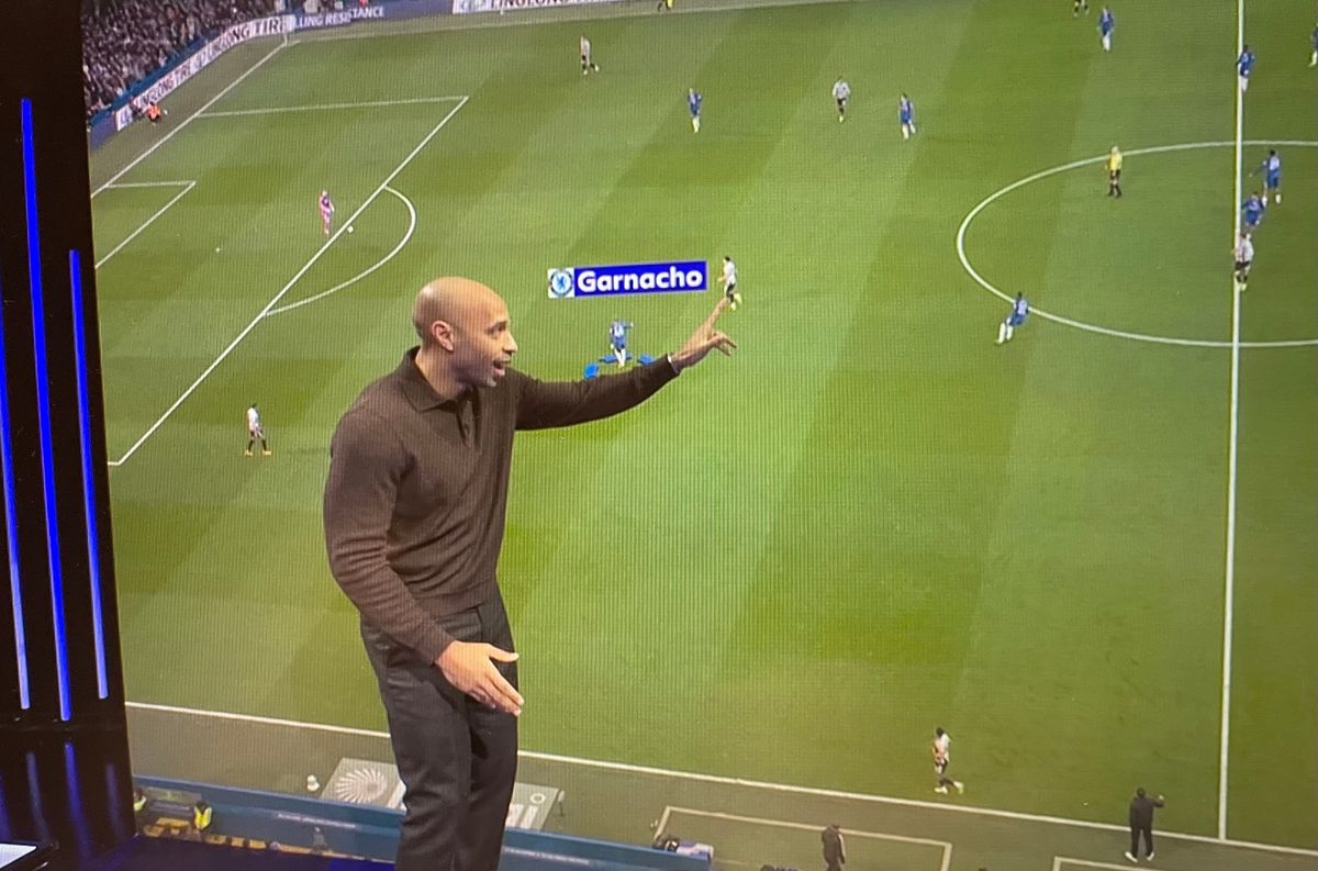 Thierry Henry pointing to Alejandro Garnacho on Monday Night Football