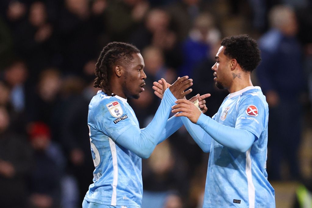 Brandon Thomas-Asante of Coventry City celebrates a goal 2-0.