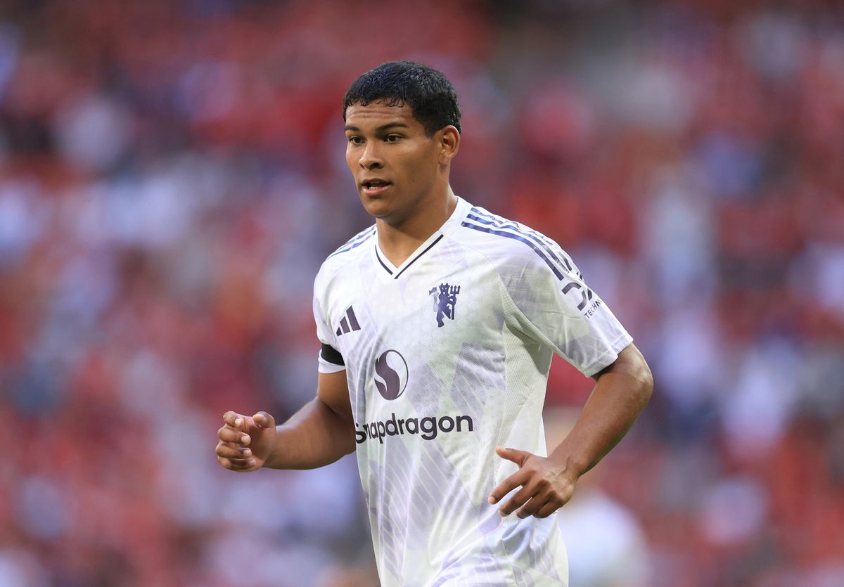 Diego Leon of Manchester United   during the pre-season friendly match between Manchester United and Leeds United at Strawberry Arena on July 19, 2025 in Solna, Sweden.