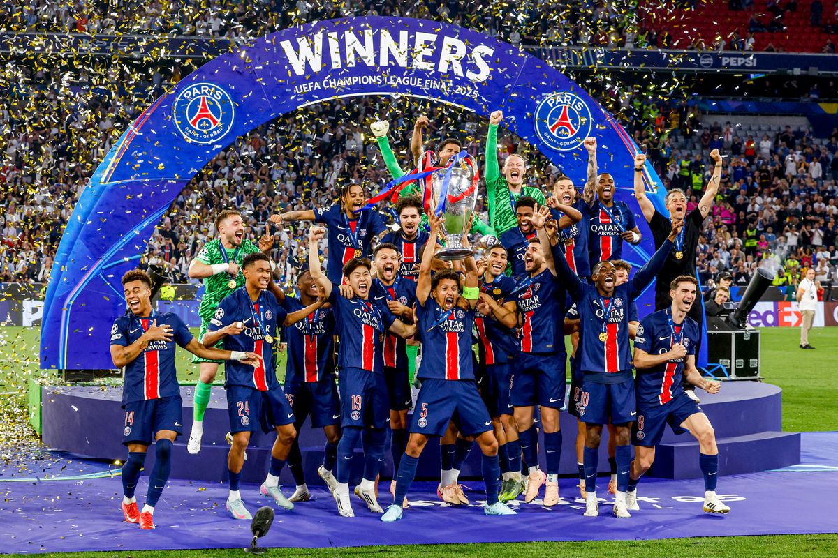 Paris Saint-Germain celebrate their 2025 Champions League final win