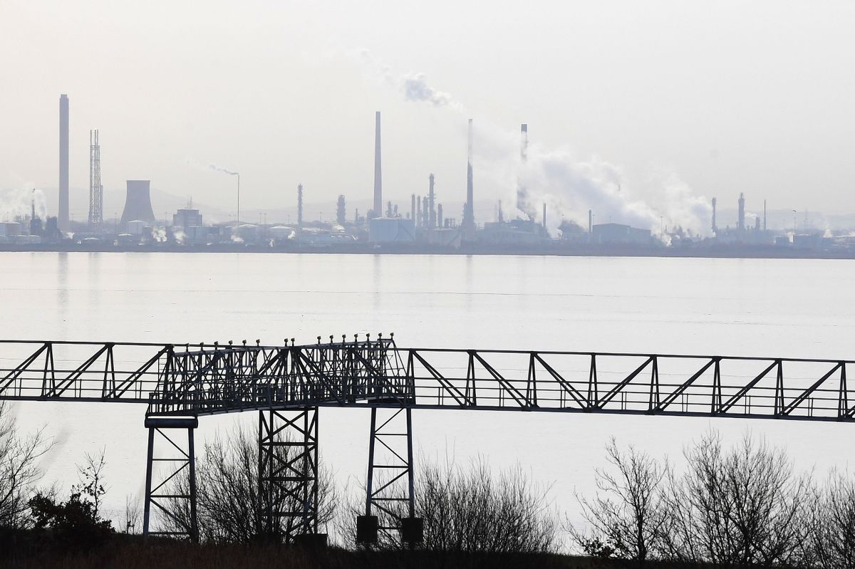 Stanlow Oil Refinery from across the River Mersey.