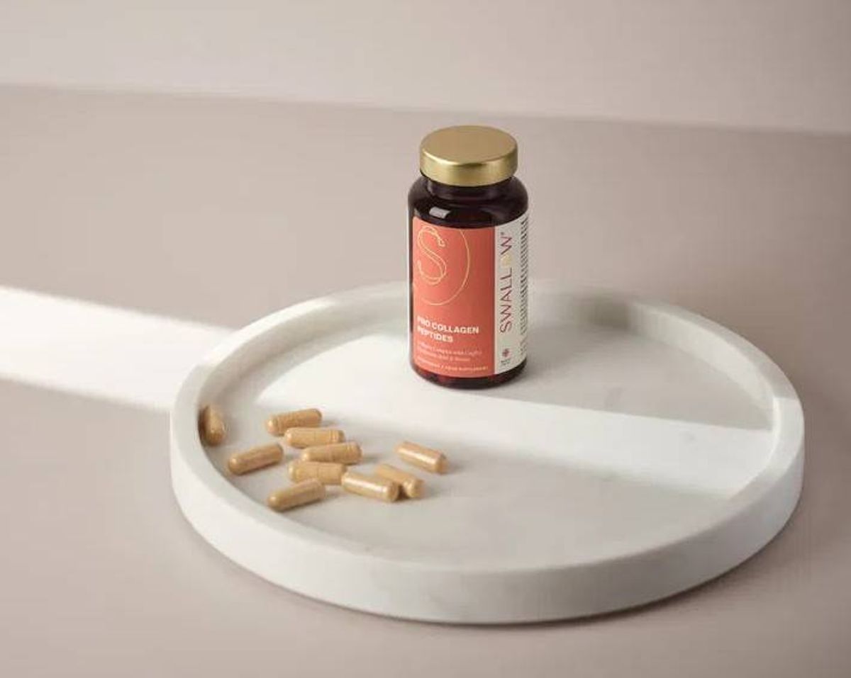 The Swallow Pro Marine Collagen Peptides have 60 capsules inside, two per day