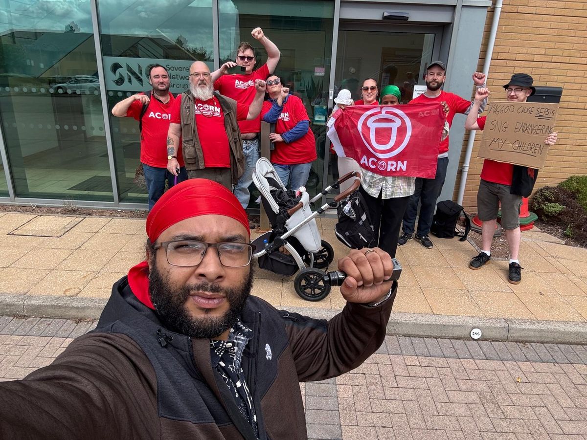 Jess and Wesley Rumble-Bear lobbying the Filton head offices of Sovereign SNG housing association in Filton, asking for help with a maggot infection at their flat in Emersons Green, Bristol