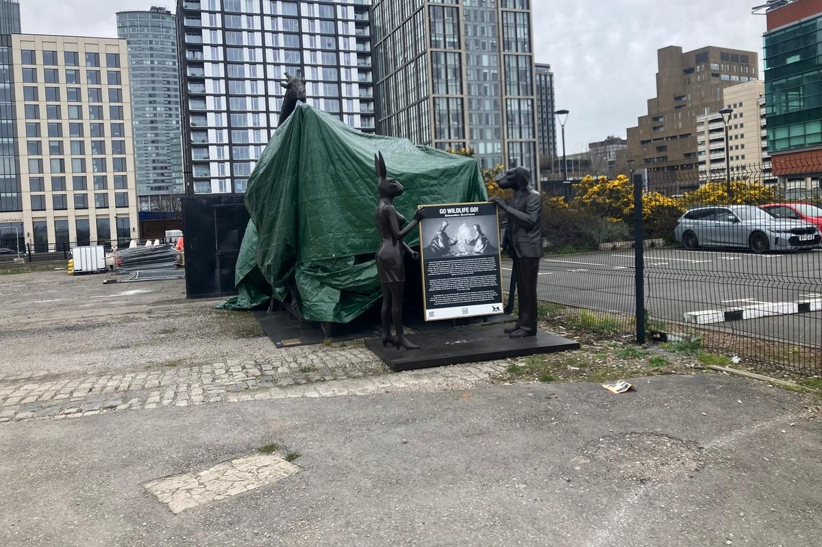 The statues on Princes Dock this afternoon