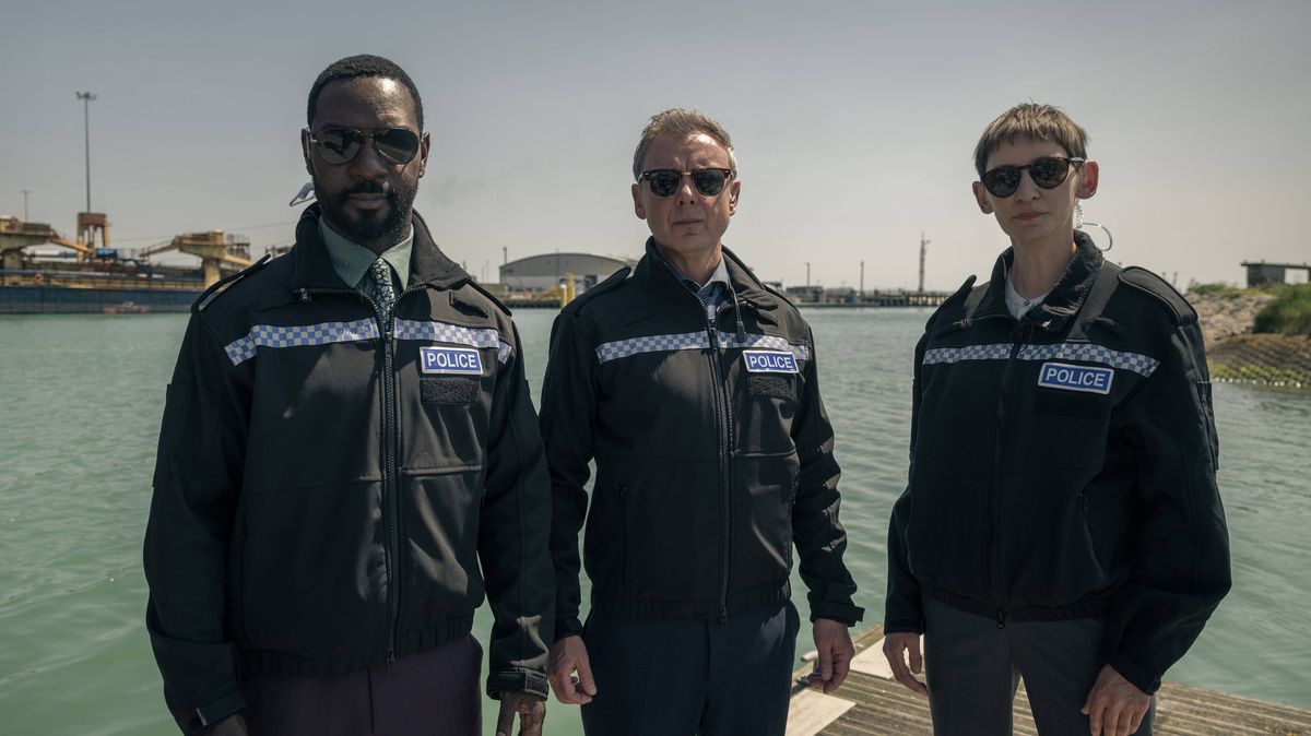 John Simm as DS Roy Grace, Laura Elphinstone as DS Bella Boy and Richie Campbell as DS Branson