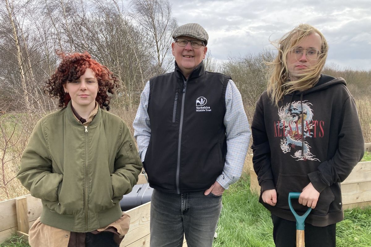 Andrew Gibson, Outer Humber Officer for the Yorkshire Wildlife Trust, with West Hull Community Hub volunteers Rowan Aldred-Young (left) and Daniel Burcham