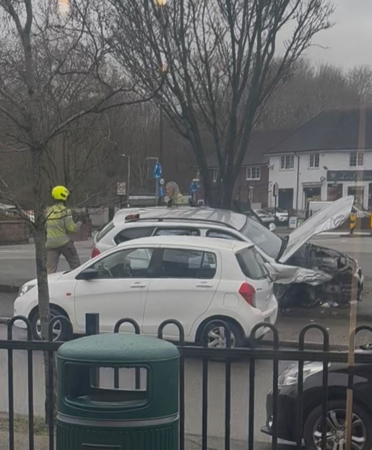 The smashed-up BMW following the two-car crash in Wednesbury's Hydes Road 