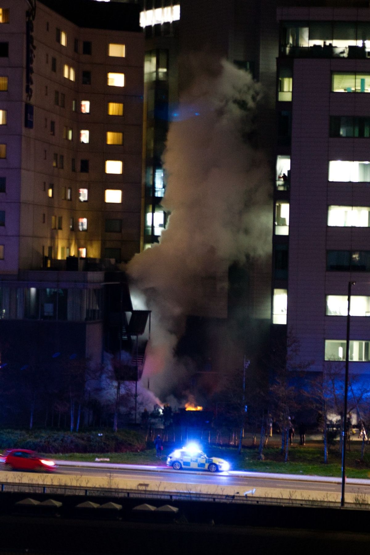 Smoke fills the air on Old Hall Street