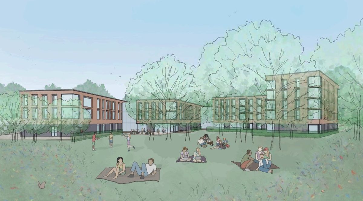 A CGI looking towards the proposals from the retained area of grassland to the west