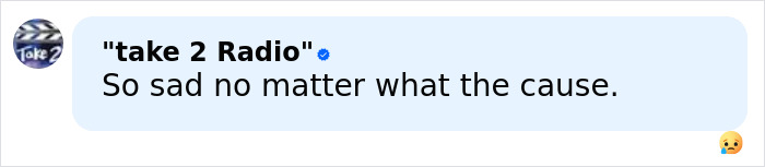 A sad message from take 2 Radio expressing sorrow over Eric Dane’s cause of passing and heartbreaking loss.