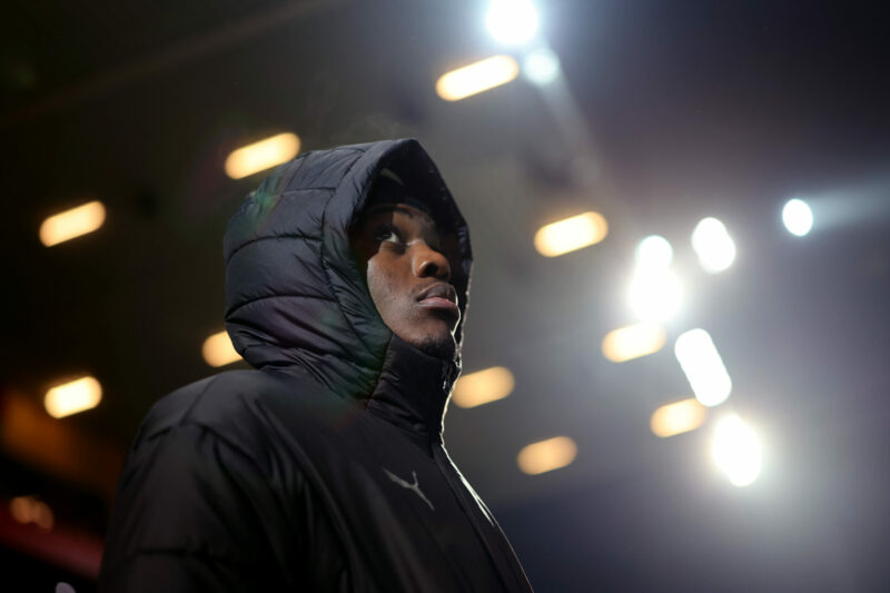 BERLIN, GERMANY - DECEMBER 12: Castello Lukeba of RB Leipzig looks on prior to the Bundesliga match between 1. FC Union Berlin and RB Leipzig at St...