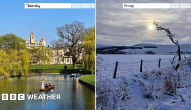 A photo showing Thursday's warm sunshine and Friday's hill snow