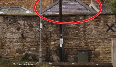 The slate roof of the pergola is visible from the road outside of Geri Halliwell-Horner and husband Christian Horner's property