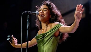 Olivia Dean performing at Manchester's Albert Hall earlier this week, as part of the BRITs Week series of concerts...