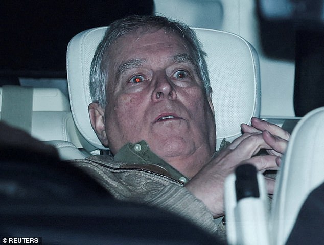 Andrew Mountbatten Windsor, formerly known as Prince Andrew, pictured leaving Aylsham Police Station after questioning on February 19, 2026