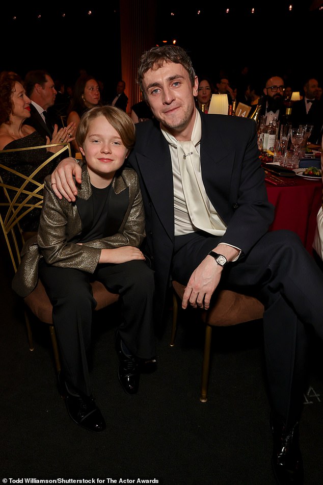The 30-year-old is nominated for Best Supporting Actor for his role as William Shakespeare (pictured with onscreen son Jacobi Jupe)