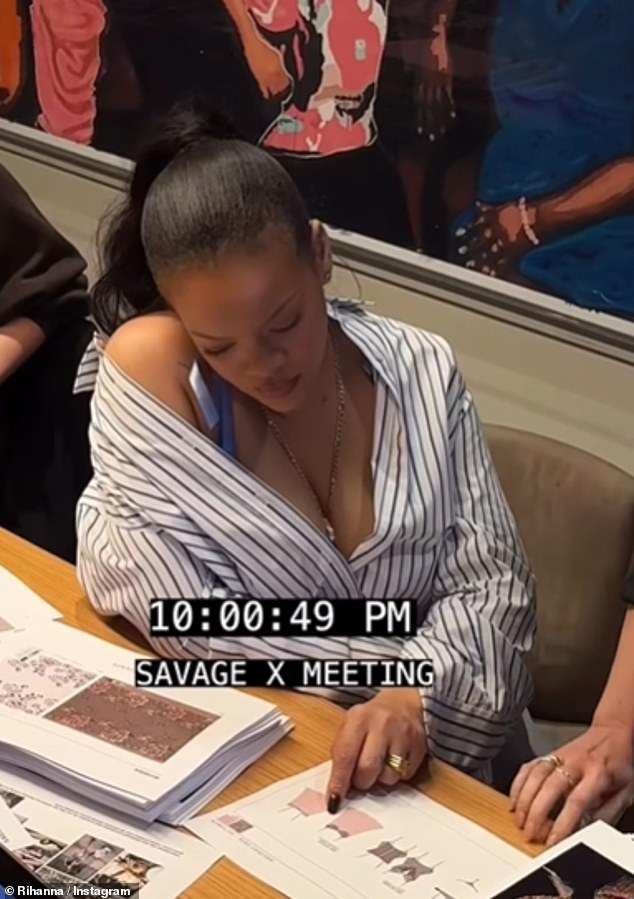 During her meeting at 9pm which ran until 1:30am, Rihanna revealed, 'I have to go to the studio next and then have to make a mardi gras costume for my son after the studio, longest day ever'