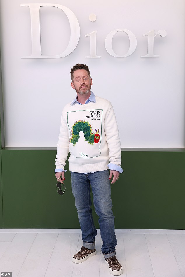 One of these attendees was Macaulay Culkin, who leaned into the whimsy of the event in a white sweatshirt with a graphic of The Very Hungry Caterpillar