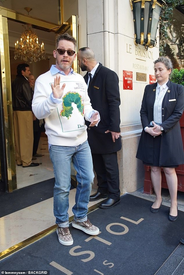 Macaulay Culkin was wearing a graphic print jumper of A Very Hungry Caterpillar