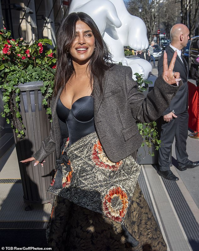 Priyanka Chopra wowed in a navy bustier and quilted skirt and cropped jacket