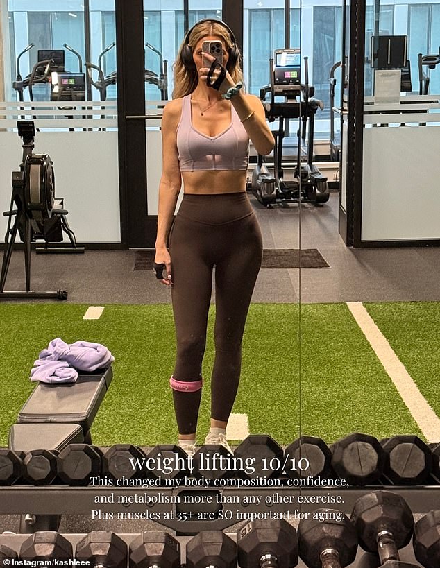 She also trains five days a week for around an hour at a time, focusing on strength training, zone two cardio and walking after meals