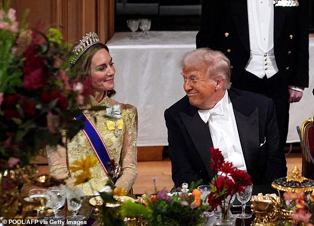 US President Donald Trump smiled at Catherine, Princess of Wales during his state visit to the UK last year