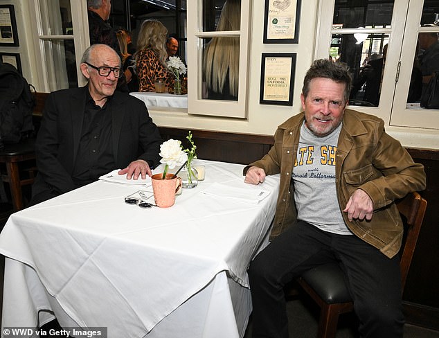 Fox was dressed casually in a brown denim jacket and a Late Show with David Letterman T-shirt, while Lloyd went dressier with a black sport coat and matching shirt