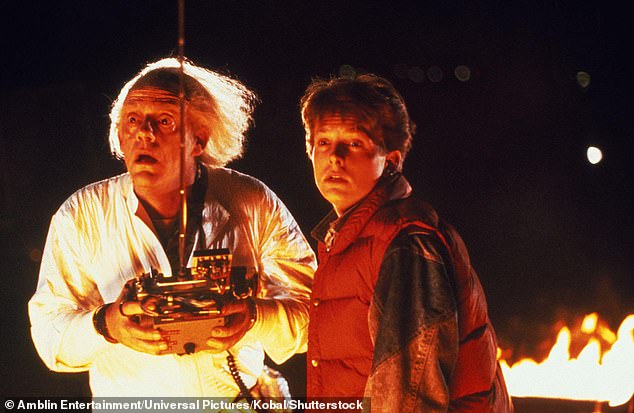 'Dining with my bestie at the beach. Next year [Back To The Future] is 41. Great Scott,' he captioned his post. 'Chris will be 8️⃣8️⃣. That’s some serious s***'; pictured together in Back To The Future (1985)