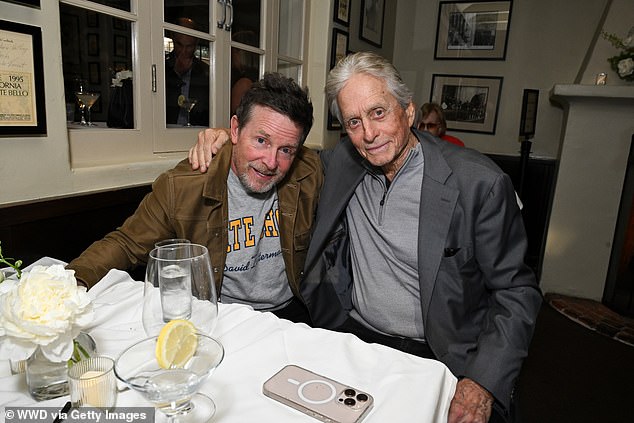 He also stopped to pose for a photo with his former costar Michael Douglas, with whom he appeared in the 1995 political rom-com The American President, which was directed by the late Rob Reiner