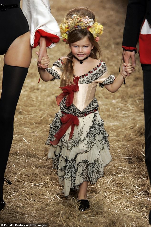 Thylane was only three years old when she was scouted on the streets of Paris and invited to walk in a Jean Paul Gaultier show (pictured on the runway in 2006 aged five)
