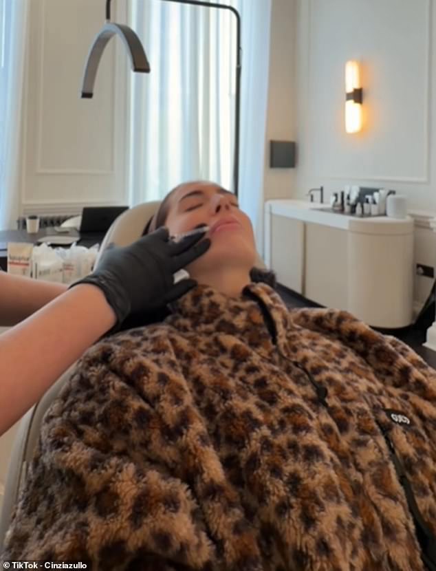 According to recent figures released by Save Face, the number of unqualified individuals undertaking procedures in temporary offices on the famous Marylebone street has increased from 18 to 118 in five years (Pictured, influencer Cinzia Zullo having a treatment)