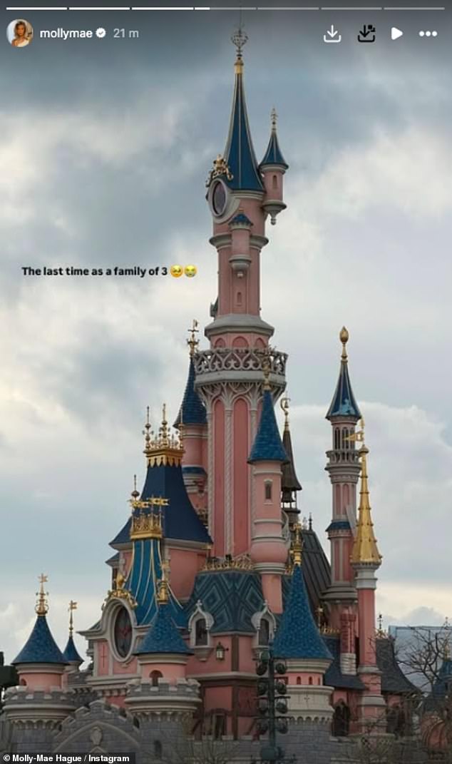Sharing a picture to her Story of the iconic Disney castle she wrote: 'The last time as a family of 3'