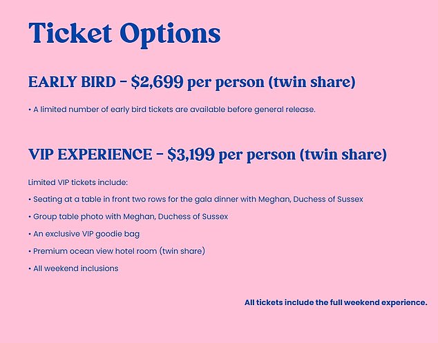 VIP experience tickets cost £1,700 per person, and will get you a group table photo with the Duchess