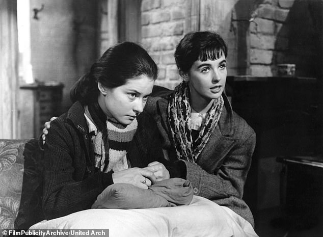 Her breakout came with The Diary of Anne Frank (1959), where she played Margot Frank, the elder sister of Anne; (Baker left, with Millie Perkins)