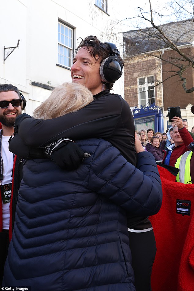 Greg was seen again getting emotional as he gave his auntie a hug at the day's finish line