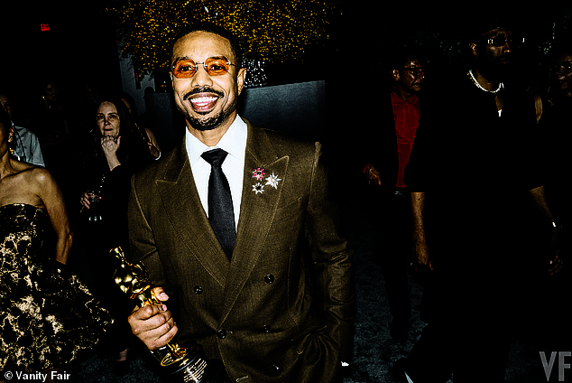 Michael B Jordan showed off his first-ever Oscar after winning Best Actor for his role in Sinners