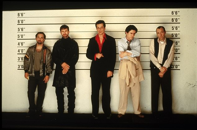 The Usual Suspects featured a star-studded cast including Kevin Pollak, Stephen Baldwin, Benicio Del Toro, Gabriel Byrne, and Kevin Spacey (seen left to right)