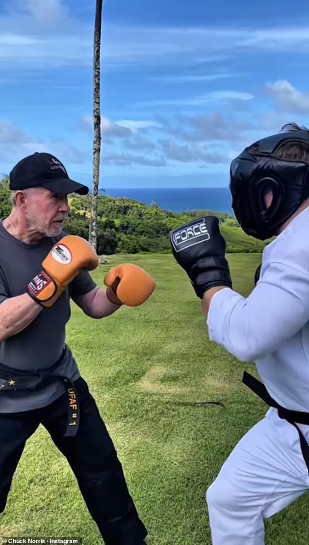 The last video of Chuck Norris shows the action star celebrating his 86th birthday with a boxing workout - just 10 days before his passing