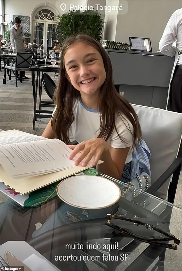 Jude's daughter Ada (pictured) was staying with her mother Catherine Harding and stepfather, Brazilian footballer Jorginho, at the luxury hotel when she recognised Roan having breakfast and smiled as she walked past, without approaching or asking for a photo