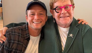 Elton John has reunited with Taron Egerton as he praised his husband for the 'brilliant birthday surprise' on his 79th birthday