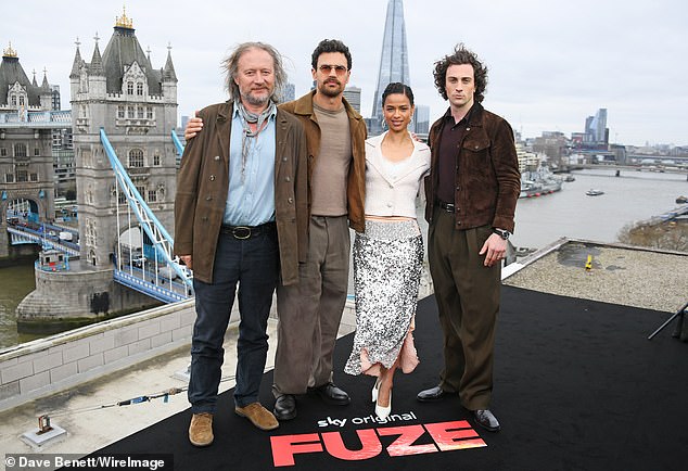 (L to R) Director David Mackenzie, Theo James, Gugu Mbatha-Raw and Aaron Taylor-Johnson