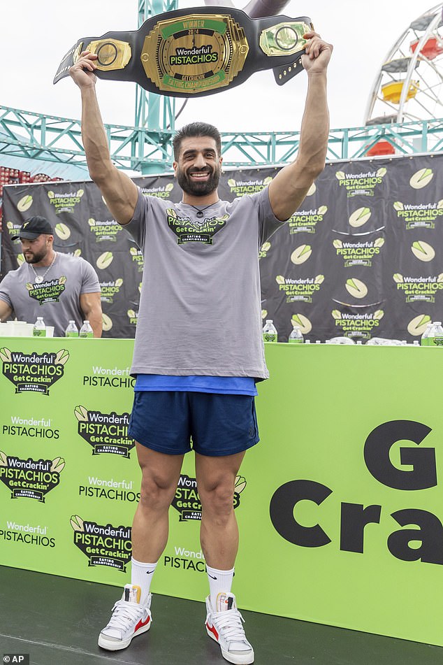 James Webb set a world record by cracking and eating 338 pistachios in just eight minutes at the Wonderful Pistachios Get Crackin' Eating Championship in Los Angeles
