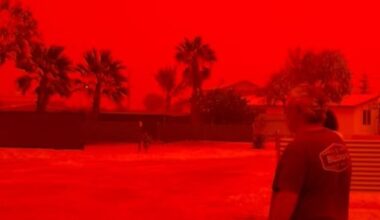 Shark Bay Caravan Park in Exmouth shared footage of the red dust (pictured)