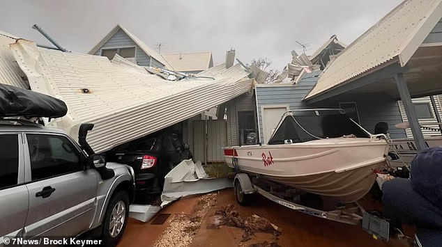 Roof panels were ripped off a home in Exmouth as Cyclone Narelle wreaked havoc