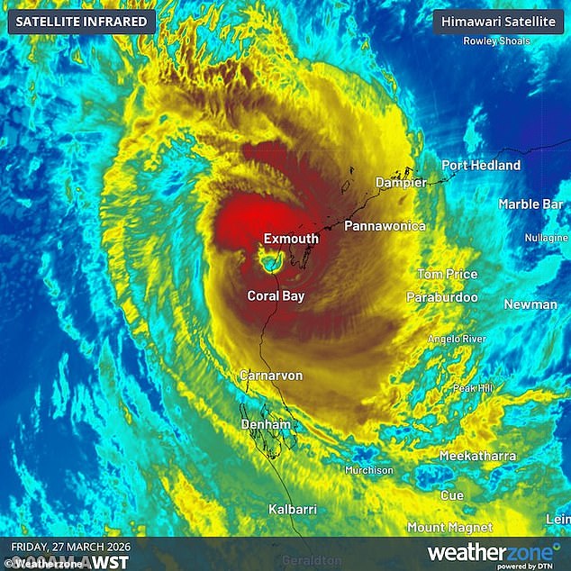 Narelle (pictured in this Weatherzone map) tracked south to Coral Bay and made landfall just south of Exmouth on Friday before weakening to a category three system