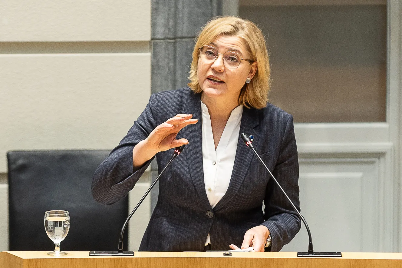 EU Executive Vice-President for Tech Sovereignty, Security and Democracy Henna Virkkunen speaking at a plenary session of the Flemish Parliament.