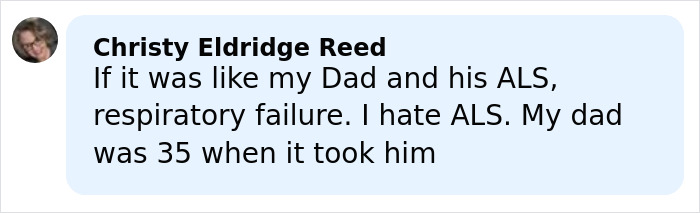 Commenter sharing a personal story about ALS and respiratory failure related to Eric Dane’s cause of passing.