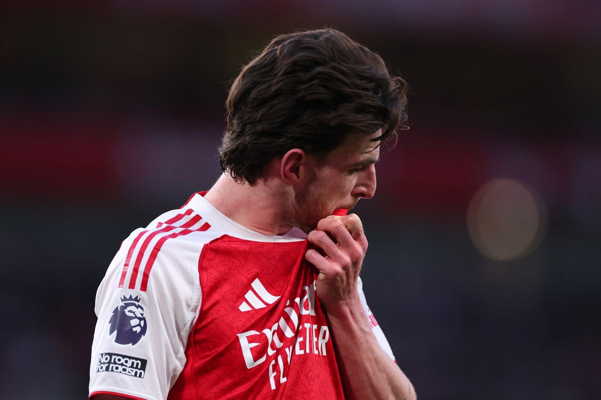 Declan Rice during the Premier League match between Arsenal and Chelsea at Emirates Stadium. 