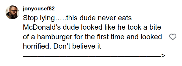 Text comment criticizing McDonald's CEO viral video, comparing it to Burger King boss biting into Whopper video. Text comment criticizing McDonald's CEO viral video, comparing it to Burger King boss biting into Whopper video.